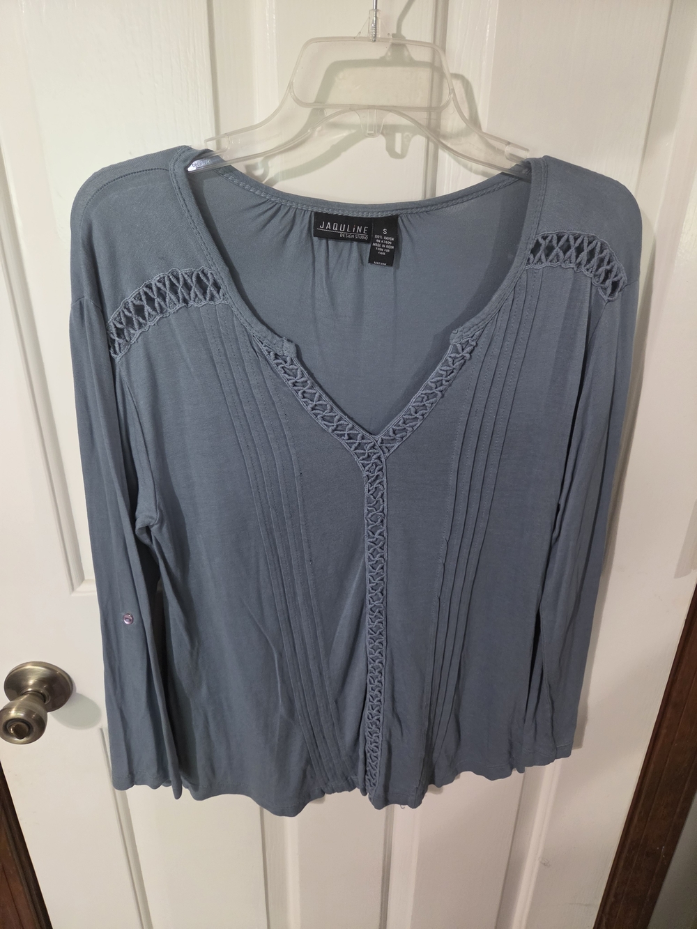 Jaquline Design Studios Blue V-Neck Long Sleeve Blouse